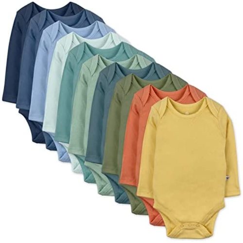 HonestBaby 10-Pack Long Sleeve Bodysuits One-piece 100% Organic Cotton for Infant Baby Boys, Girls, Unisex