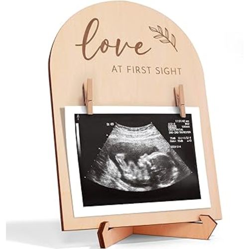 Cute Wooden Ultrasound Picture Frame - Beautiful Double Sided Sign For The Announcement of Your Pregnancy Or Baby's Birth - Nursery Decor Sonogram Photo Frame & Pregnancy Gift For First Time Moms