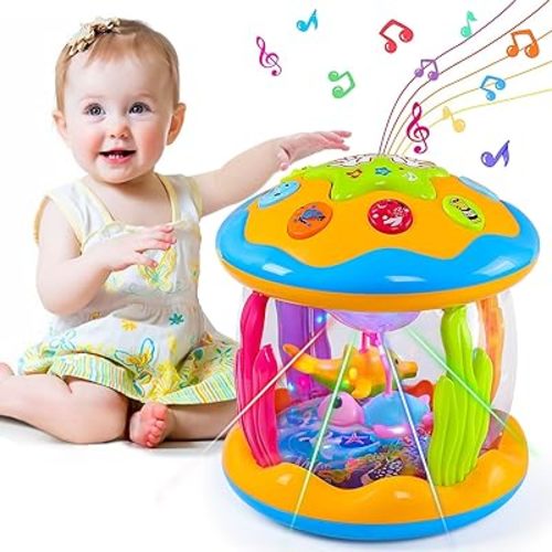 Baby Toys 6 to 12 Months Ocean Rotating Baby Musical Light Up Toys Tummy Time for Infant 12-18 Months Baby Crawling Toys for 1 Year Old Boys Girls Birthday Xmas Baby Girls Gift Easter Basket Stuffers