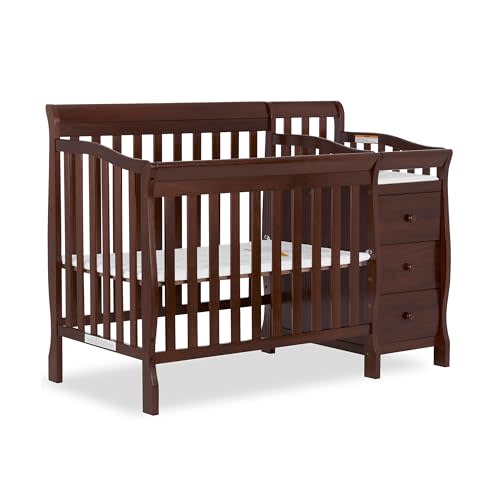 Dream On Me Jayden 4-in-1 Mini Convertible Crib And Changer in Espresso, Greenguard Gold Certified, Non-Toxic Finish, New Zealand Pinewood, 1" Mattress Pad