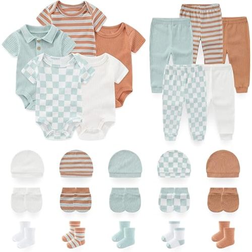 BABYSOLIS Unisex Baby Boy Girl Pant Sets Bodysuits Hats Gloves Socks Accessories 25 Pack Cotton Infant Practical Outfit