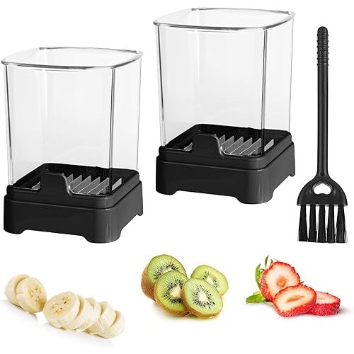 2 Pack Upgraded Fruit Slicer Cup, Strawberry Slicer with Push Plate, Detachable Cup Slicer, Speed Fruit Slicer for Banana Grape Egg Vegetables, Creative Strawberry Cutter Kitchen Gadget(Black)