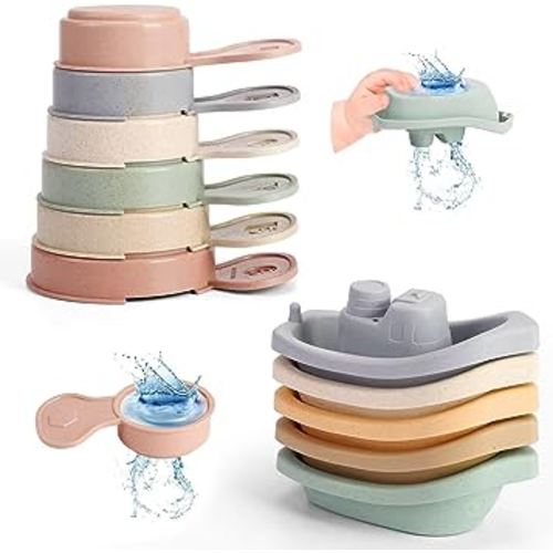 Bath Toys Floating Boats Train with Bathing Spoon,11 Pcs Water Table Toys Mold Free Bath Toys for Toddlers 1-3/Infants 6-12-18 Months,No Mold Bathtub Toys Pool Toys Shower Toys for 1 2 3 4 Year Old