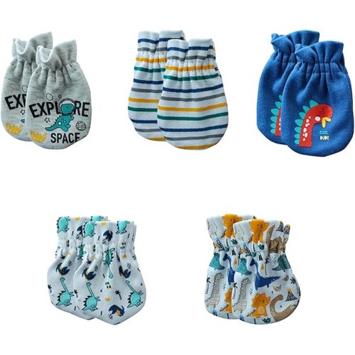 5 Pack Unisex New Born Boy Girls Anti Scratch Mittens Cotton Soft Baby Gloves 0-3 Months Infant Essentials