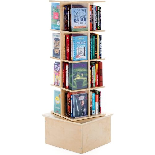 Guidecraft Floor Standing Rotating Book Display: Spinning Bookshelf Tower for Classroom, Kids Playroom, Library | Revolving Bookcase w/Acrylic Windows, Birch Plywood Montessori Storage Furniture