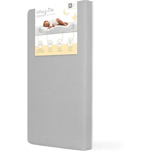 Dream On Me Snuggles Extra Firm Dual-Sided Baby Crib Mattress with Breathable Fabric, Water & Odor Resistant, GREENGUARD Gold Certified, Fits Mini & Portable Cribs (38”x 24”x 3”) - Grey