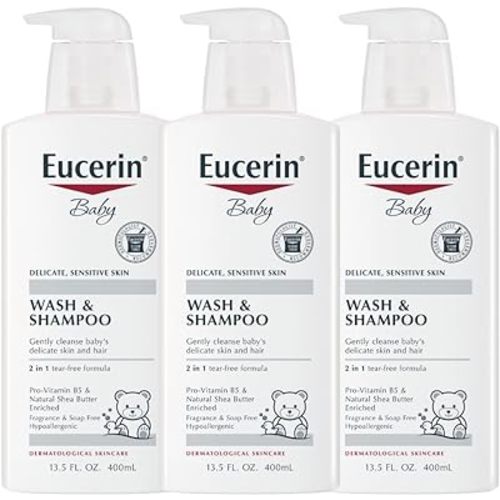 Eucerin Baby Unscented Baby Shampoo and Body Wash, Hypoallergenic, Tear Free Shampoo and Wash with Pro-Vitamin B5 and Shea Butter, 13.5 Fl Oz Bottle