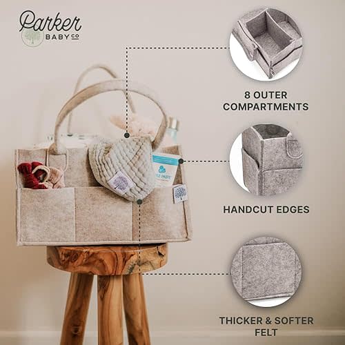 Parker Baby Diaper Caddy - Nursery Storage Bin and Car Organizer for Diapers and Baby Wipes - White, Regular