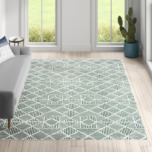 Mistana™ Demetrius Geometric Handmade Tufted Dark Green/Ivory Area Rug & Reviews | Wayfair