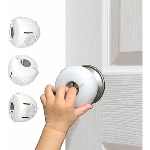 6 Pack Door Knob Safety Covers for Kids, Child Proof Door Knob Covers, Door Handle Baby Proof, Child Locks for Door, Easy to Install, White