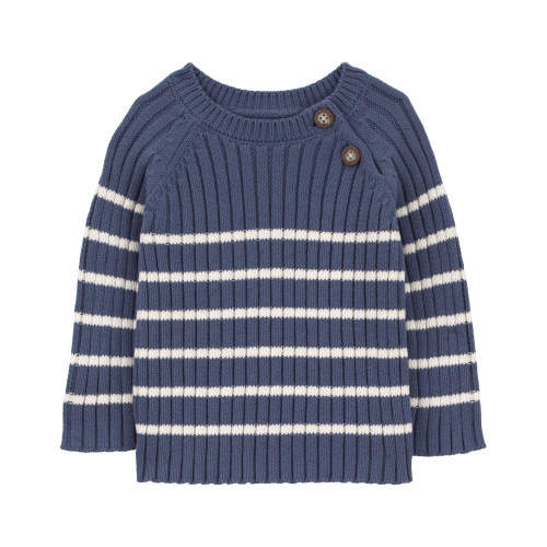 Baby Striped Snug-Fit Ribbed Sweater Knit Top - 3M - Style,Blue