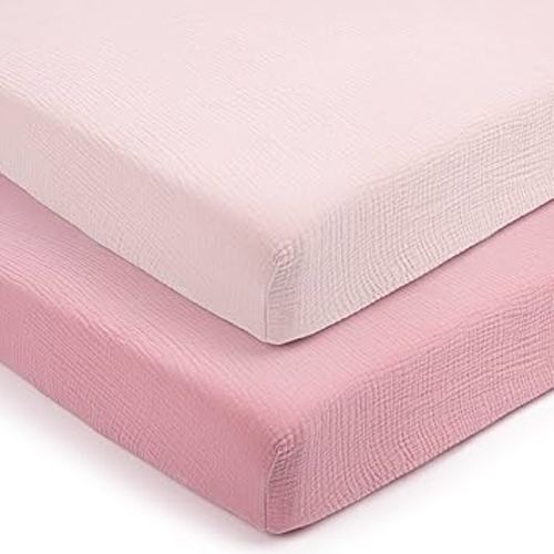 lulumoon Pack and Play Sheets for Girls: Soft Muslin Cotton for Playard Mattress - Stretchy Snug Fit for Graco Pack n Play