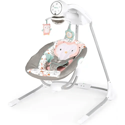 Ingenuity InLighten 5-Speed Baby Swing - Swivel Infant Seat, 5 Point Safety Harness, Nature Sounds, Lights - Nally Owl