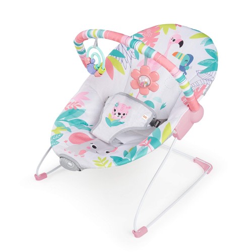 Bright Starts Baby Bouncer Soothing Vibrations Infant Seat - Removable Toy Bar, Nonslip Feet, 0-6 Months Up to 20 lbs (Flamingo Vibes, Pink)