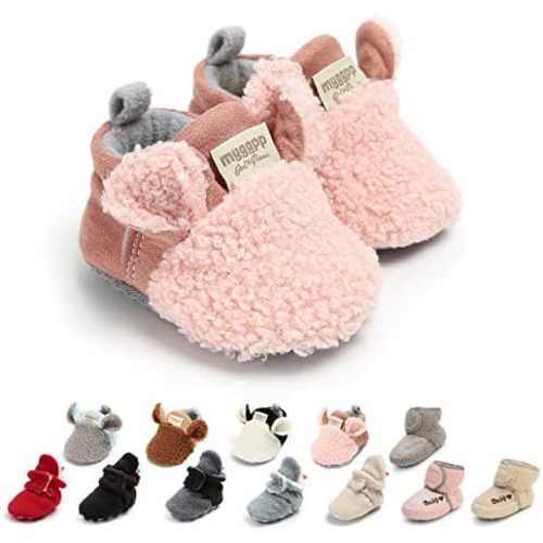 Ohwawadi Infant Baby Boys Girls Slippers Cozy Fleece Booties Soft Bottom Warm Cartoon Socks Newborn Crib Shoes