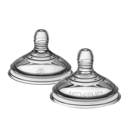 Tommee Tippee Advanced Anti-Colic Baby Bottle Nipples, 6m+, Medium Flow, Breast-like, Soft Silicone, Pack of 2