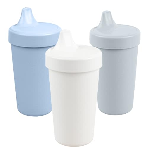 Re-Play Made in USA 10 Oz. Sippy Cups for Toddlers, Set of 3 - Reusable Spill Proof Cups for Kids, Dishwasher/Microwave Safe - Hard Spout Sippy Cups for Toddlers 3.13" x 6.25", Glacier