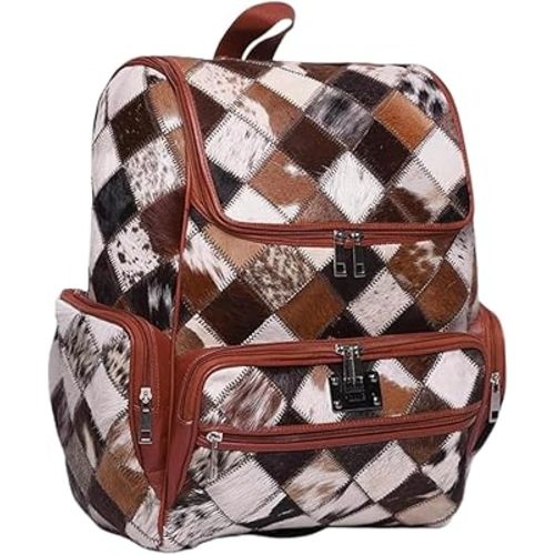 CHAYELL Cowhide Ideal Leather Bag with Laptop Compartment – Travel Bag, Western Diaper Bag for Women (Multipatch, Tan chess)