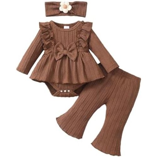 Mioglrie Newborn Baby Girl Clothes Fall Winter Infant Girl Outfits Preemie Girls Bell Bottoms Pants Set Cute Headband