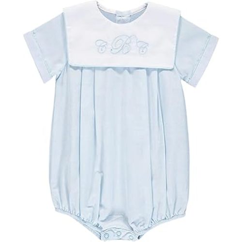 Carriage Boutique Baby Boy Classic Monogram Blank Creeper - Blue/White Collar, 9M