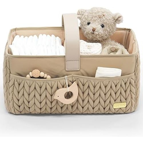 Luxurious Baby Diaper Caddy, Nursery Storage Basket for Newborn Boy and Girl, Travel Baby Basket for Diapers Baby Wipes, Organizer Tote Bag Storage Bin, Baby Shower Gifts (tan)