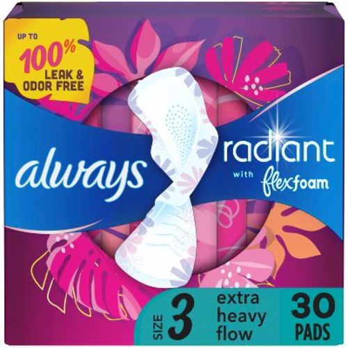 Always Radiant Extra Heavy Flow Absorbency with Flex Foam Pads - Scented - Size 3