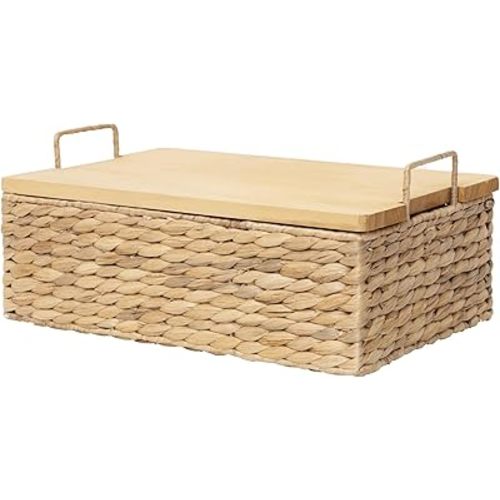 Handmade Water Hyacinth Woven Storage Basket with Lid, Multi - Functional Wicker Organizing Baskets (Small)