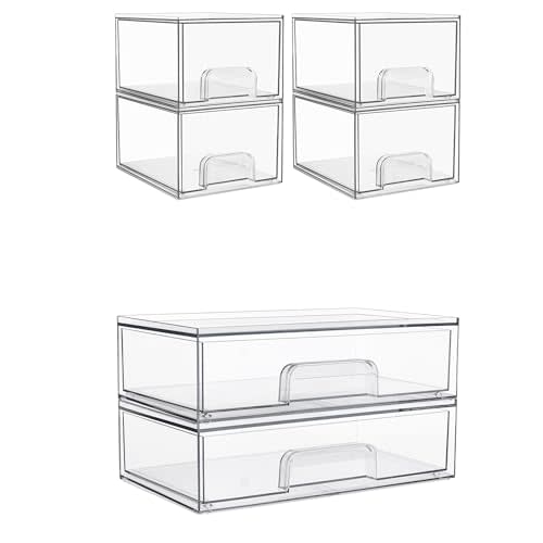 Vtopmart 4Pack 4.4''Tall and 2Pack 12'' Wide Stackable Makeup Organizer Storage Drawers Set