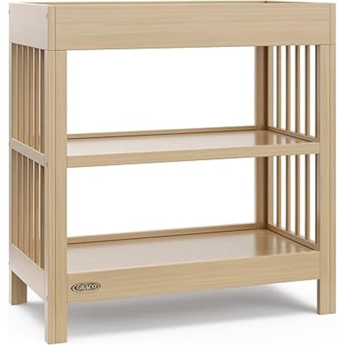 Graco Teddi Changing Table with Water-Resistant Changing Pad (Driftwood) - GREENGUARD Gold Certified, Includes Bonus Water-Resistant Changing Pad with Safety Strap, 2 Shelves, Easy-to-Match