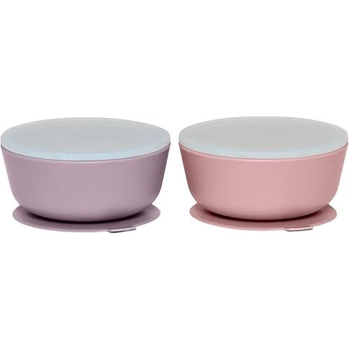 WeeSprout Suction Bowls for Baby & Toddlers (Set of 2) - 100% Silicone w/Plastic Lid - Leak Proof Feeding Supplies - Dishwasher & Microwave Safe Infant Dinnerware w/Extra Strong Base