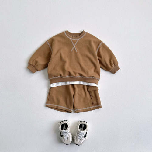 Toddler F25 Stitch Detail Long Sleeve Top and Shorts Set (1-6y) - 3 Colors | AT NOON STORE