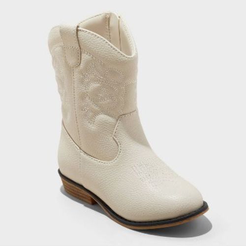 Toddler Girls' Memphis Western Boots - Cat & Jack™ Ivory 7T: Mid Calf, Zipper Closure, Textured Outsole