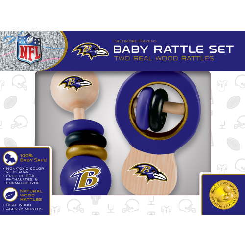 Baby Fanatic Wood Rattle 2 Pack - NFL Baltimore Ravens Baby Toy Set