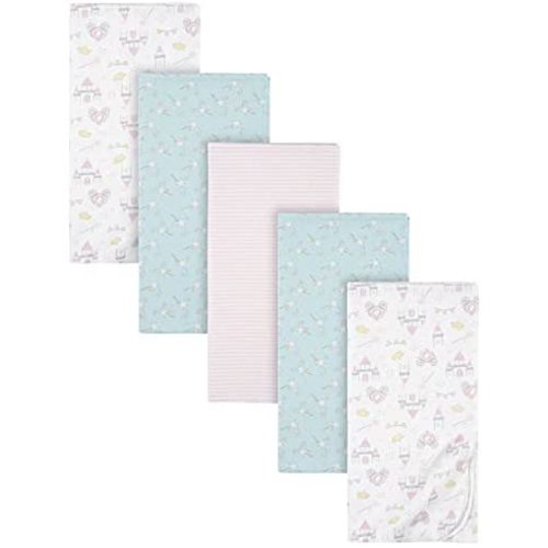 Gerber Girls Newborn Infant Baby Toddler Nursery 100% Cotton Flannel Receiving Swaddle Blanket, Princess White, 5-Pack
