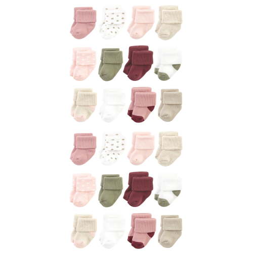 Hudson Baby Cotton Rich Baby Terry Socks 24-Pack, Mauve Sage Dot, 0-6 Months