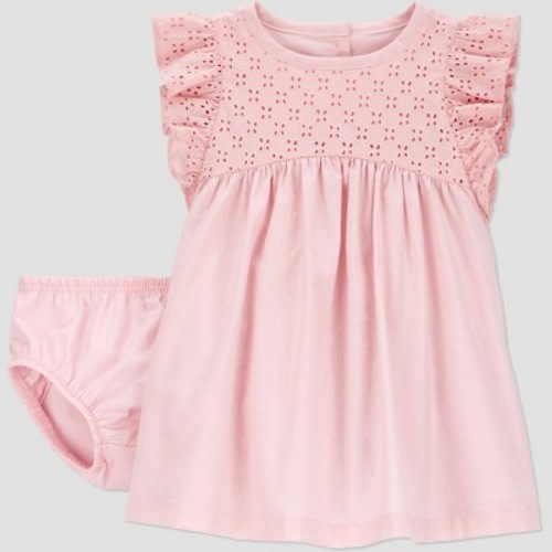 Carter's Just One You®️ Baby Girls' Eyelet Dress - Pink 3M: 100% Cotton, Sleeveless A-Line, Back Button Down, Machine Washable