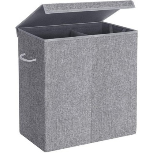 SONGMICS 142L Double Laundry Hamper with Lid Clothes Hamper with Removable Fabric Bag with Handles Gray