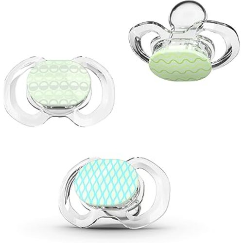 Smilo Baby Pacifier with Orthodontic Design for Healthy Dental Development - Stage 1 for Babies 0-3 Months - Pack of 3X 100% Silicone Newborn Pacifiers BPA Free - Plum Purple