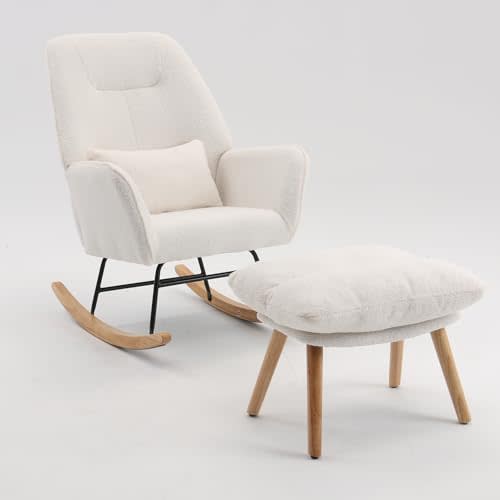 Altrobene Boucle Accent Chair, Teddy Fabric Home Office Desk Chair No Wheels, Sherpa Furry Modern Dinging Chair, Living Room Bedroom Arm Chair, Girls Vanity Chair, Golden Finished, Ivory
