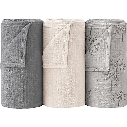 Bearmoss Muslin Swaddle Blankets for Newborn, 100% Cotton Large Baby Swaddle Blankets, Super Soft Breathable Receiving Blankets for Unisex Baby Boys Girls (47x47in, 3Pack)