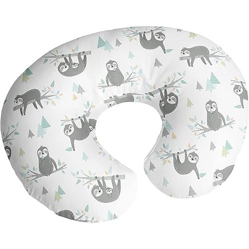 Sweet Jojo Designs Blue Jungle Sloth Nursing Pillow Cover Breastfeeding Pillowcase for Newborn Infant Bottle Breast Feeding Pillow NOT Included Turquoise Green Tropical Botanical Rainforest Animal