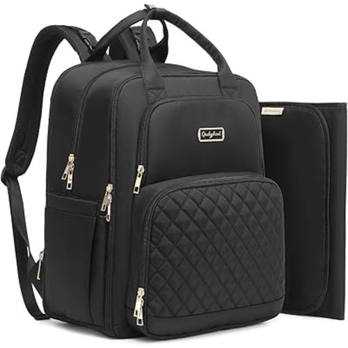 Diaper Bag Backpack - Extra Large Diaper Bag for 2 Kids Twins (Expandable 30-38L) - Travel Baby Backpack with Changing Pad for Mom Dad (Quilted, Water Resistant, Black)