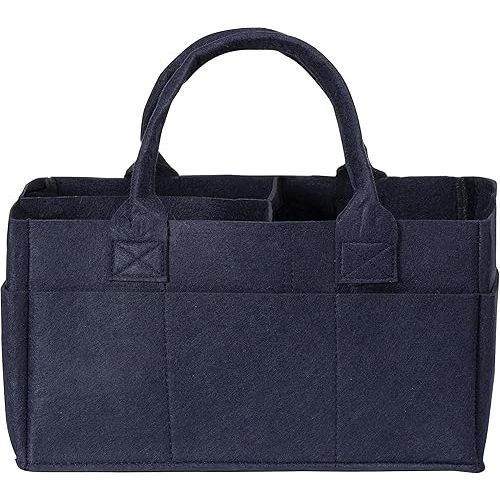 Sammy & Lou Diaper Caddy Organizer - Collapsible Tote Bag with Handles - Organizer for Diapers, Wipes & Baby Changing Supplies - Felt Storage Organizing Bin for Car, Desk, Nursery (Navy Blue)