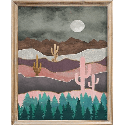 Southwestern Cactus Wall Decor - Desert Wall Art - Grey and Pink Nature Bathroom Decor - Bronze Textured Mountain Poster - Emerald Green Forest Picture for Boho Modern Farmhouse Bedoom 11x14 Unframed