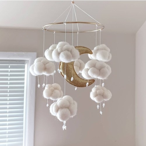 Cloud mobile nursery Space mobile crib Moon baby mobile boy Sky mobile neutral Felt rain clouds theme decor Girl cot mobile ceiling
