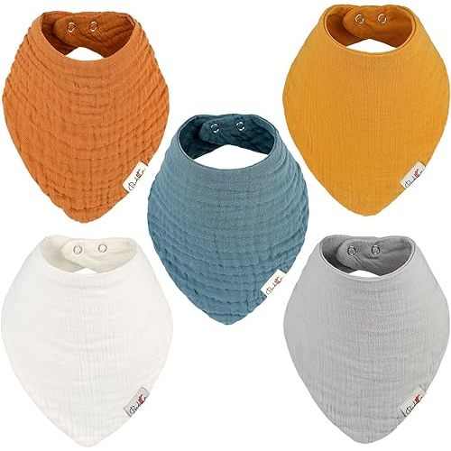Muslin Baby Bibs, 100% Organic Cotton Baby Bandana Drool Bibs for Boy and Girls, Newborn Bib for Teething and Drooling