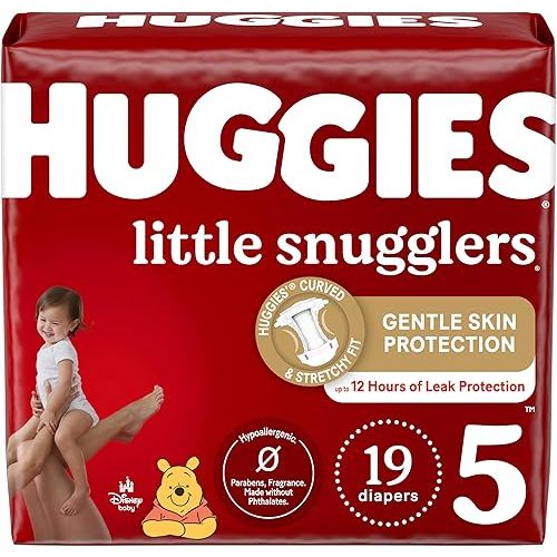 Huggies Size 5 Diapers, Little Snugglers Baby Diapers, Size 5 (27+ lbs), 19 Count