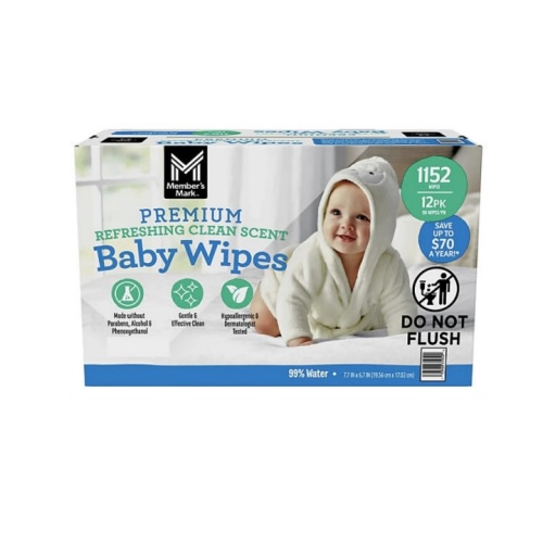 Member's Mark Premium Baby Wipes, Refreshing Clean Scent, 12 pk., 1152 Wipes - Sam's Club