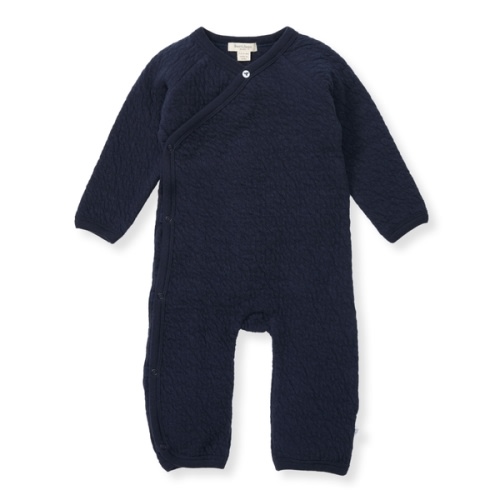 Organic Cotton Quilted Bee Wrap Front Baby Jumpsuit Midnight