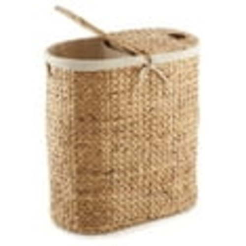 Oval Laundry Hamper with Lids and Removable Liner Bags - Natural, Woven Water Hyacinth 2-Section Laundry Basket Sorter for Clothes and Towels